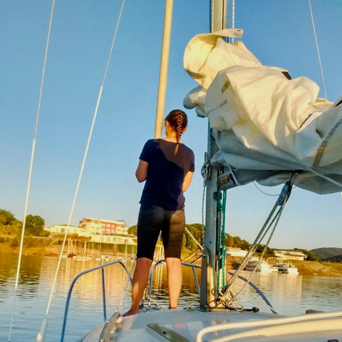 woman on a sailboat