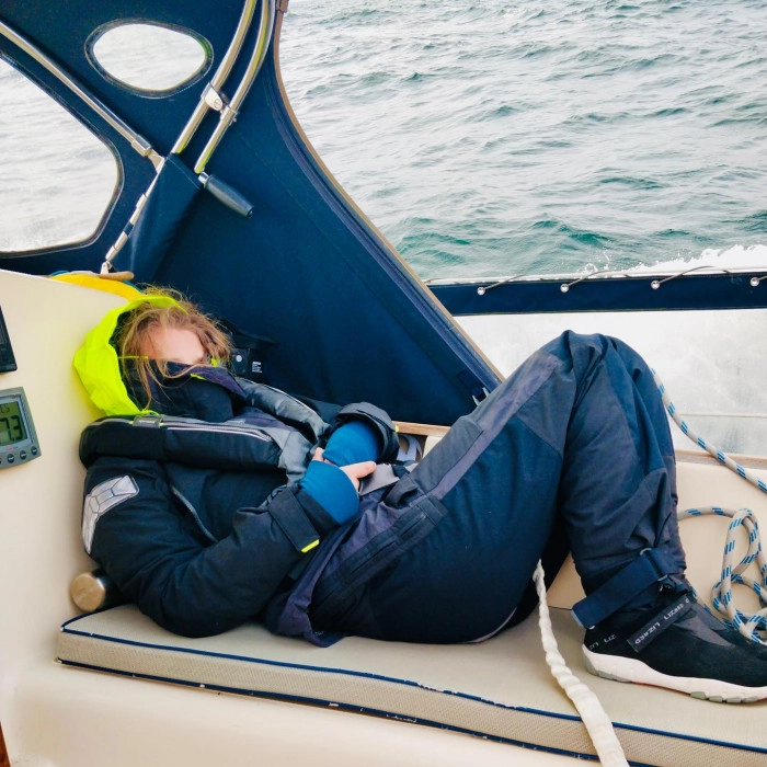 Power napping at sea after a rought night.